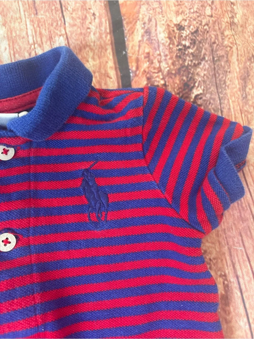 Ralph Lauren Red & Blue Striped Polo Romper